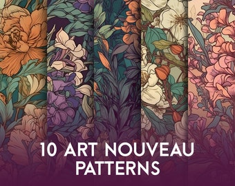 Art Nouveau FLORAL PATTERNS (Alphonse Mucha Style) / (Arts & Crafts, Fabric Design, Pattern Design, Product Design)