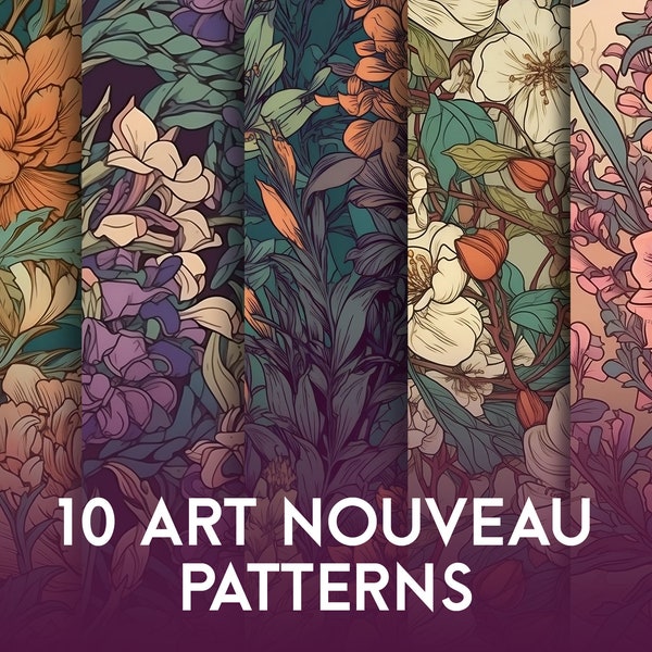 Art Nouveau FLORAL PATTERNS (Alphonse Mucha Style) / (Arts & Crafts, Fabric Design, Pattern Design, Product Design)