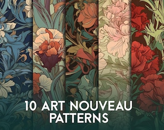 FLORAL PATTERNS (Art Nouveau / Alphonse Mucha Style) / (Arts & Crafts, Fabric Design, Pattern Design, Product Design)
