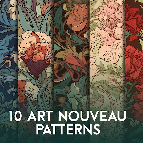 FLORAL PATTERNS (Art Nouveau / Alphonse Mucha Style) / (Arts & Crafts, Fabric Design, Pattern Design, Product Design)