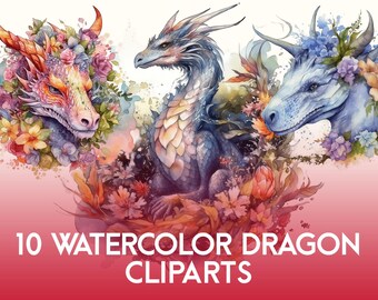 WATERCOLOR DRAGONS PACK (Arts & Crafts, Majestic Watercolor Dragons, Floral, Fantasy, Digital Download)
