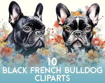 FRENCH BULLDOG CLIPARTS [Black] (Cute Pet Portrait, Dogs, Frenchie, Watercolor, Aesthetic, Digital Download)