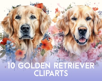 GOLDEN RETRIEVER CLIPARTS (Cute Pet Portrait, Dogs, Golden, Watercolor, Aesthetic, Digital Download)