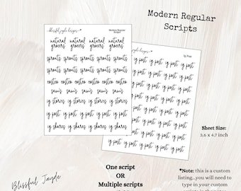 Modern Regular Custom Scripts // Script Stickers // Planner Stickers