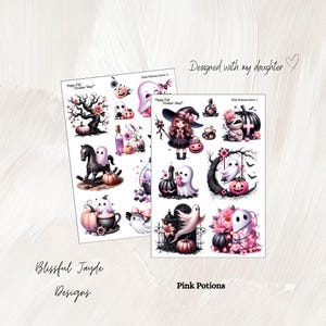 Pink Potions Halloween Ghost Stickers: Planner Stickers, 5x7 Sheet