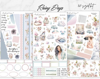 Journaling Kit // Rainy Days // Any Style Planner Sticker Kit Journaling, Scrapbooking, Functional Planner, 5 x 7 Sticker Kit, STANDARD