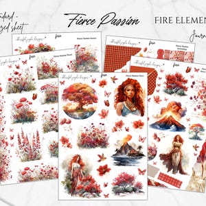 FIRE Element Journaling Kit // Fierce Passion // Sticker Kit Journaling, Scrapbooking, Functional, 5 x 7 Sized sheet// 5 page kit