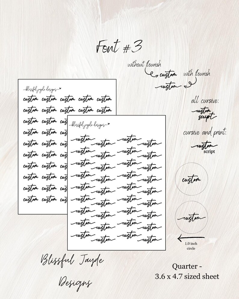 Custom Script Planner Stickers: Personalized Text, Cursive & Print Font #3