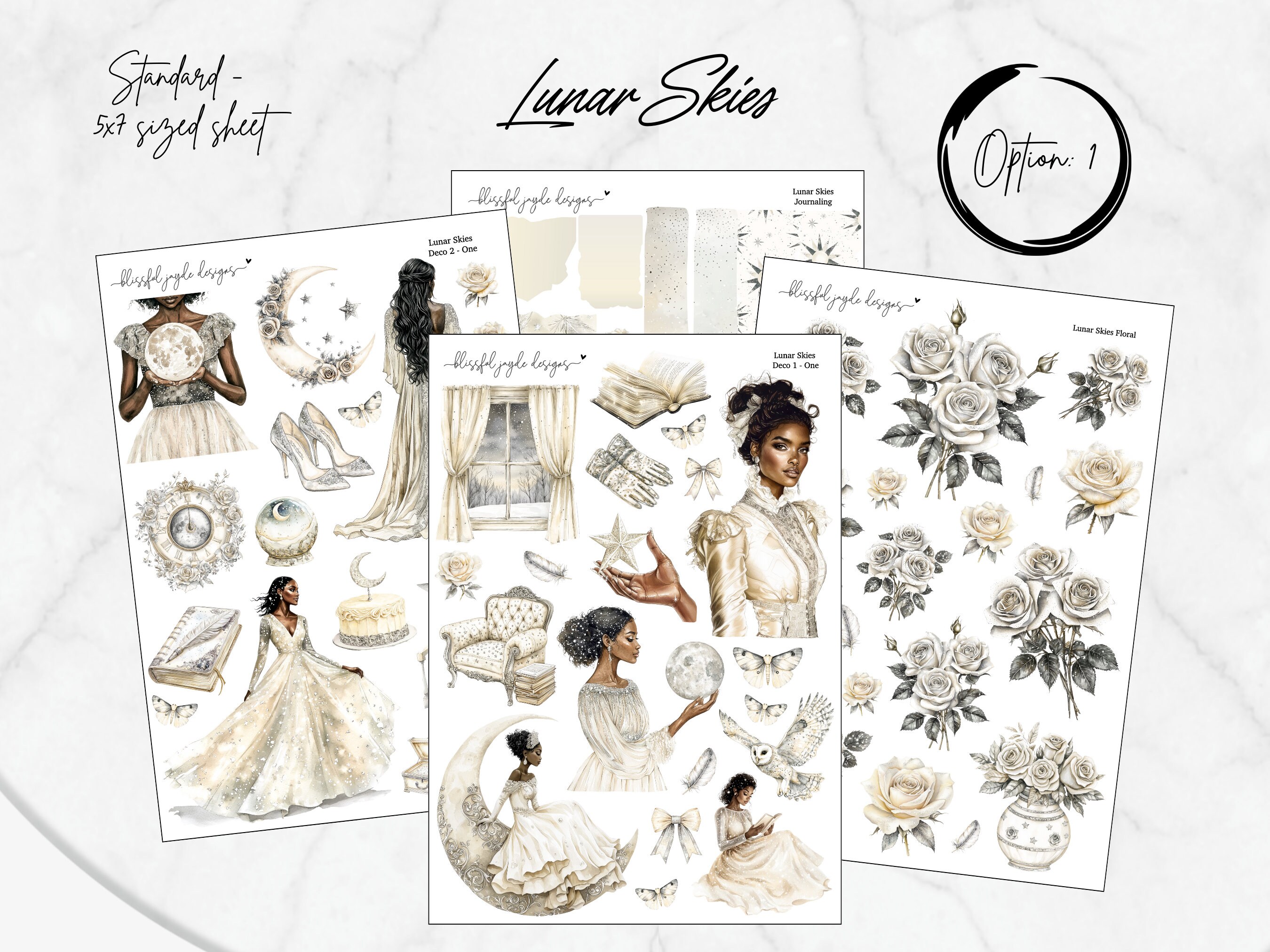 Kit per il diario di Fashion Girl // Cieli lunari // Kit di adesivi per planner Any Style Journaling, Scrapbooking, Deco Planner, Kit di adesivi 5 x 7