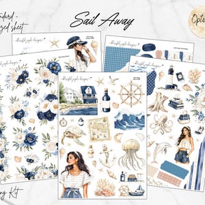 Kit de diario // Sail Away // Kit de pegatinas para cualquier estilo Diario, Scrapbooking, Planificador funcional, Hoja de tamaño 5 x 7 // Kit de 5 páginas