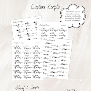 Stickers personnalisés pour agenda : texte, caractères cursifs et impression personnalisés