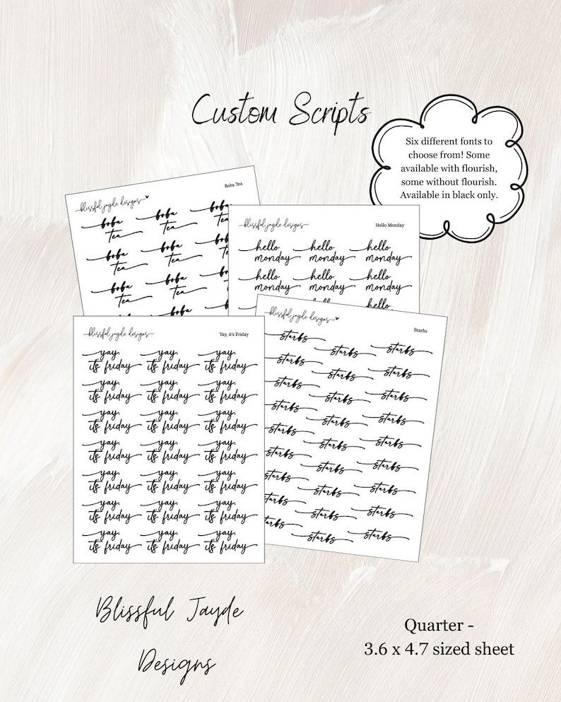 Custom Script Planner Stickers: Personalized Text, Cursive & Print image 1