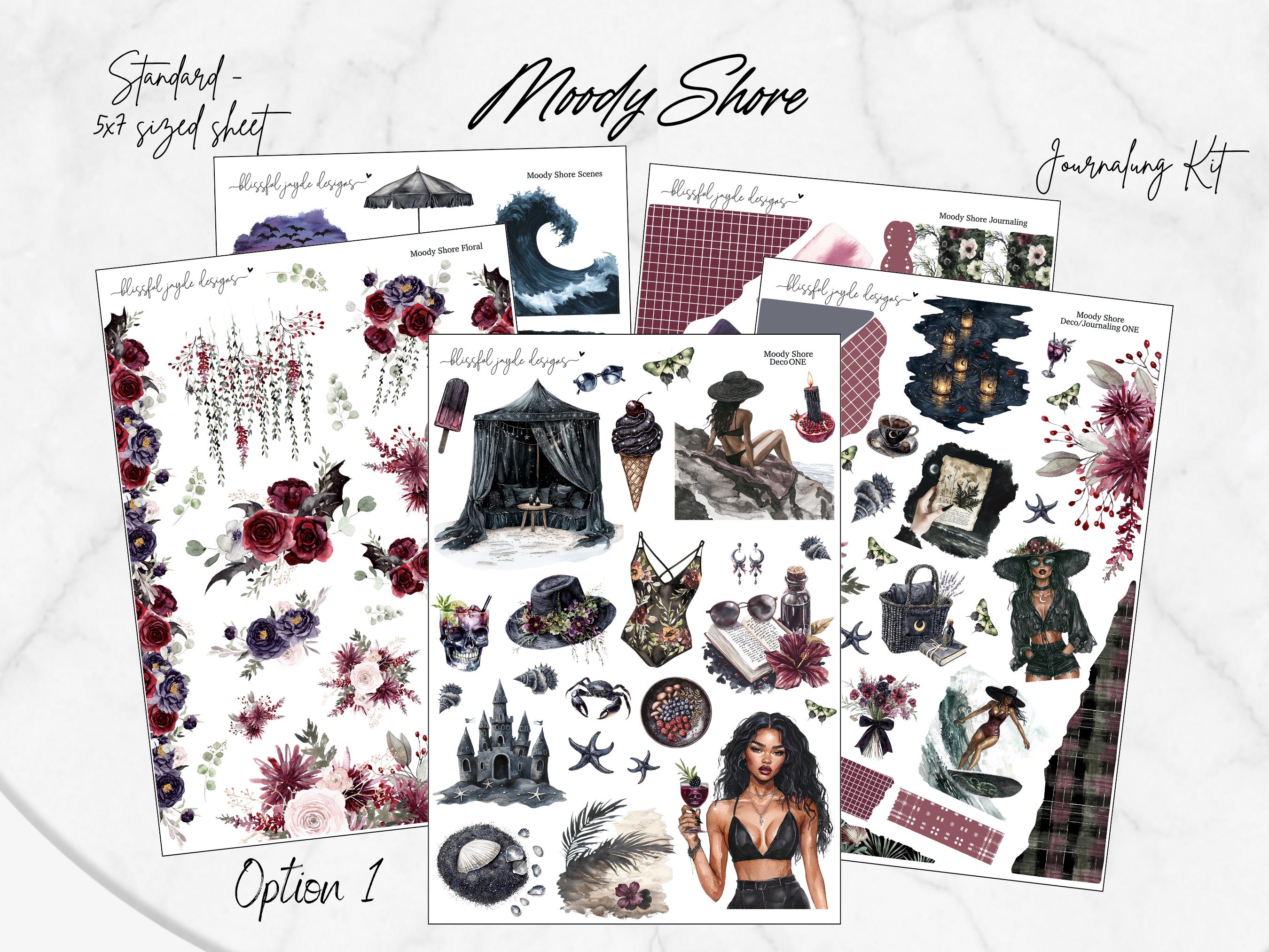 Journaling Kit // Moody Shore // Any Style Planner Sticker Kit Journaling, Scrapbooking, Deco Planner, 5 x 7 Sticker Kit