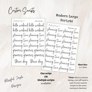 Moderne grote aangepaste scripts // Scriptstickers // Plannerstickers