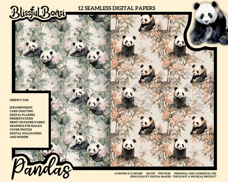 Panda Digital Paper, Pandas Digital Paper, Panda Repeating Pattern ...