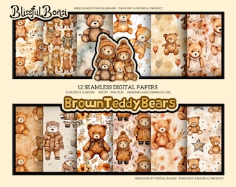 Teddy Bear Digital Paper Teddy Digital Paper Teddy Bear Scrapbooking Brown Seamless Pattern Teddy Bear Seamless Pattern Teddy Bear Gift Wrap