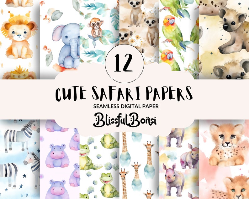 Cute Animals Digital Paper Bundle for Animal Theamed Pattern of Animals Paper for Srapbooking Paper Animals Scrapbooking Animals Paper image 1