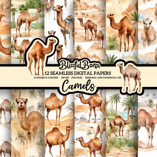 Camel Digital Paper, Camels Digital Paper, Camels Repeating Pattern, Camel Seamless Pattern, Watercolor Digital Paper, Camel Pattern