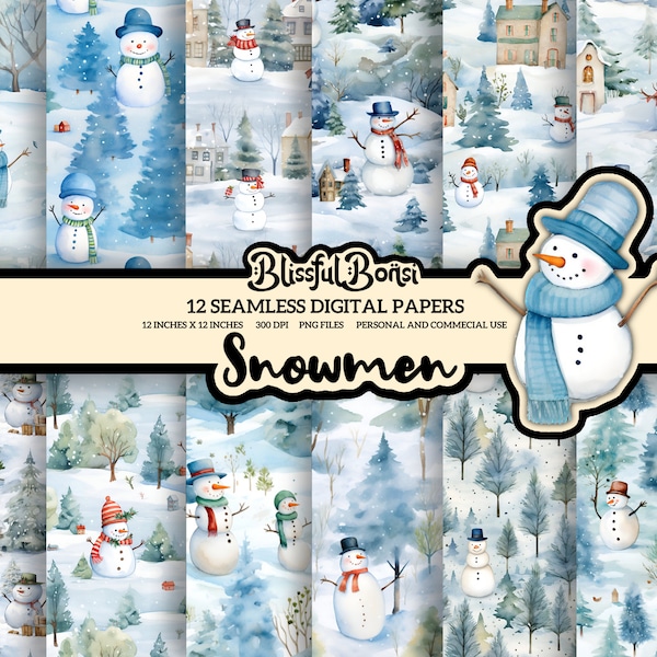 Snowman Digital Paper, Snowmen Digital Paper Snowman Repeating Pattern Snowmen Seamless Pattern, Snowman Pattern, Snowman Print