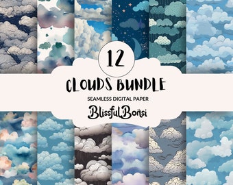 Clouds Digital Paper Bundle for Cloud Pattern of Clouds Printable Paper for Srapbooking Paper Downloadable Clouds Paper for Printing