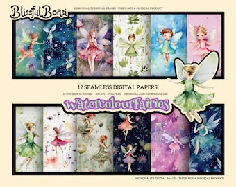 Watercolor Fairy Digital Paper Fairies Digital Paper Fairy Srapbooking Paper Watercolor Fairies Scrapbook Paper Seamless Fairy Pattern