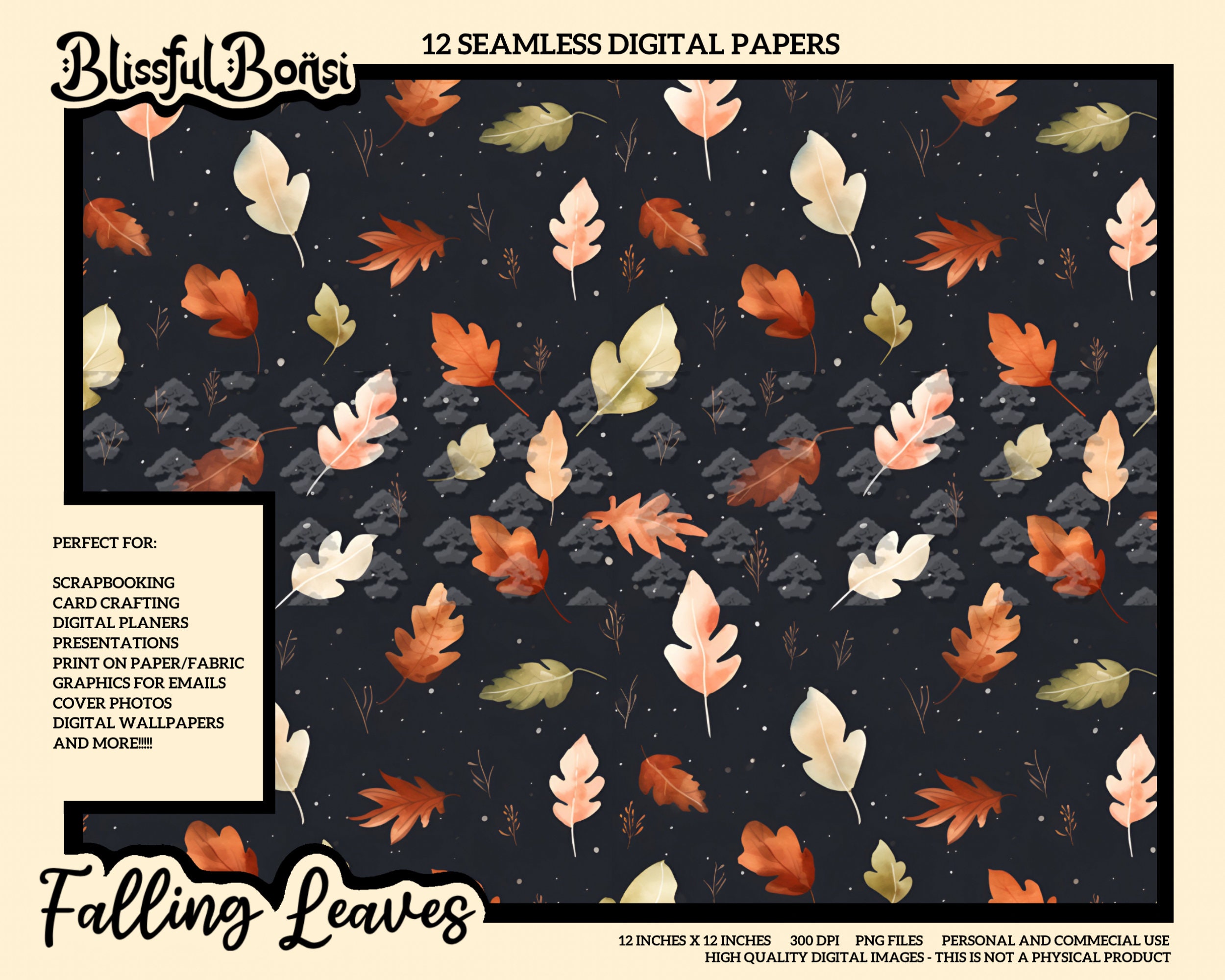Leaves Digital Paper Fall Digital Paper Autumn Repeating - Etsy