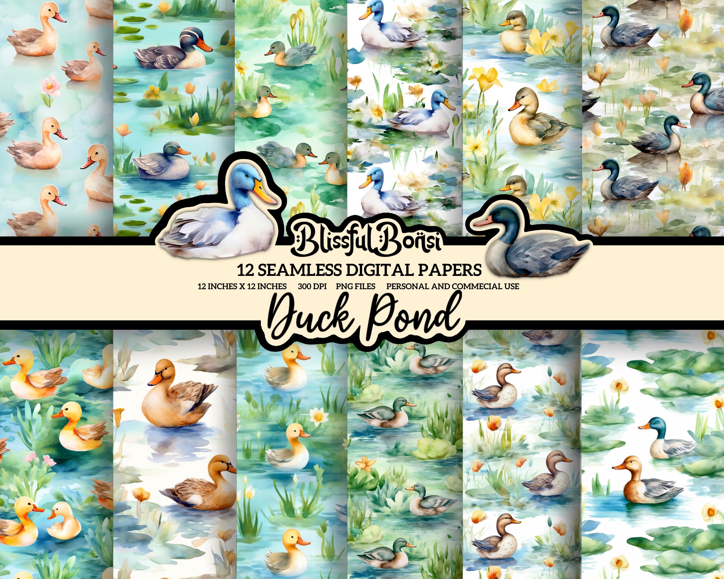Duck Digital Paper, Ducks Digital Paper, Duck Repeating Pattern, Duck ...