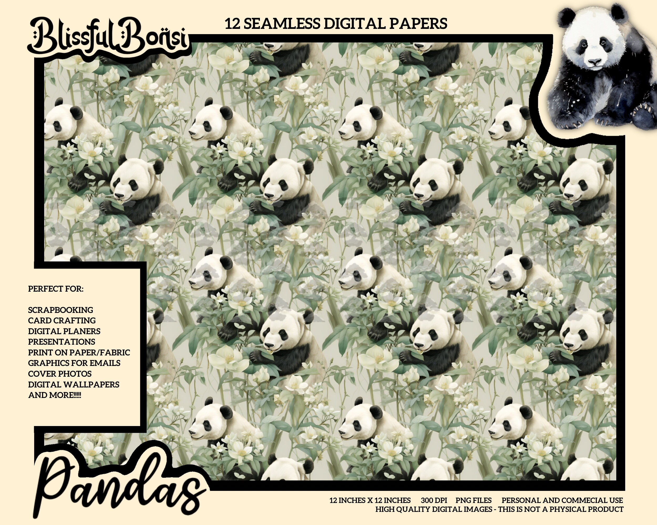 Panda Digital Paper, Pandas Digital Paper, Panda Repeating Pattern ...