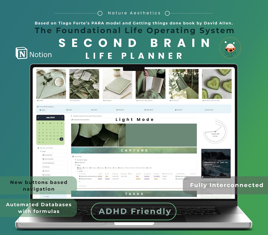 Notion Template Second Brain All in One Notion Dashboard ADHD Personal ...