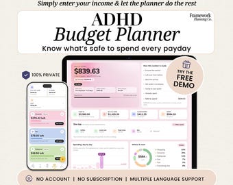ADHD Budget Planner App Paycheck Budget Tracker Safe to Spend Money Manager Digital Finance Organizer Works Online + Offline Expense Tracker