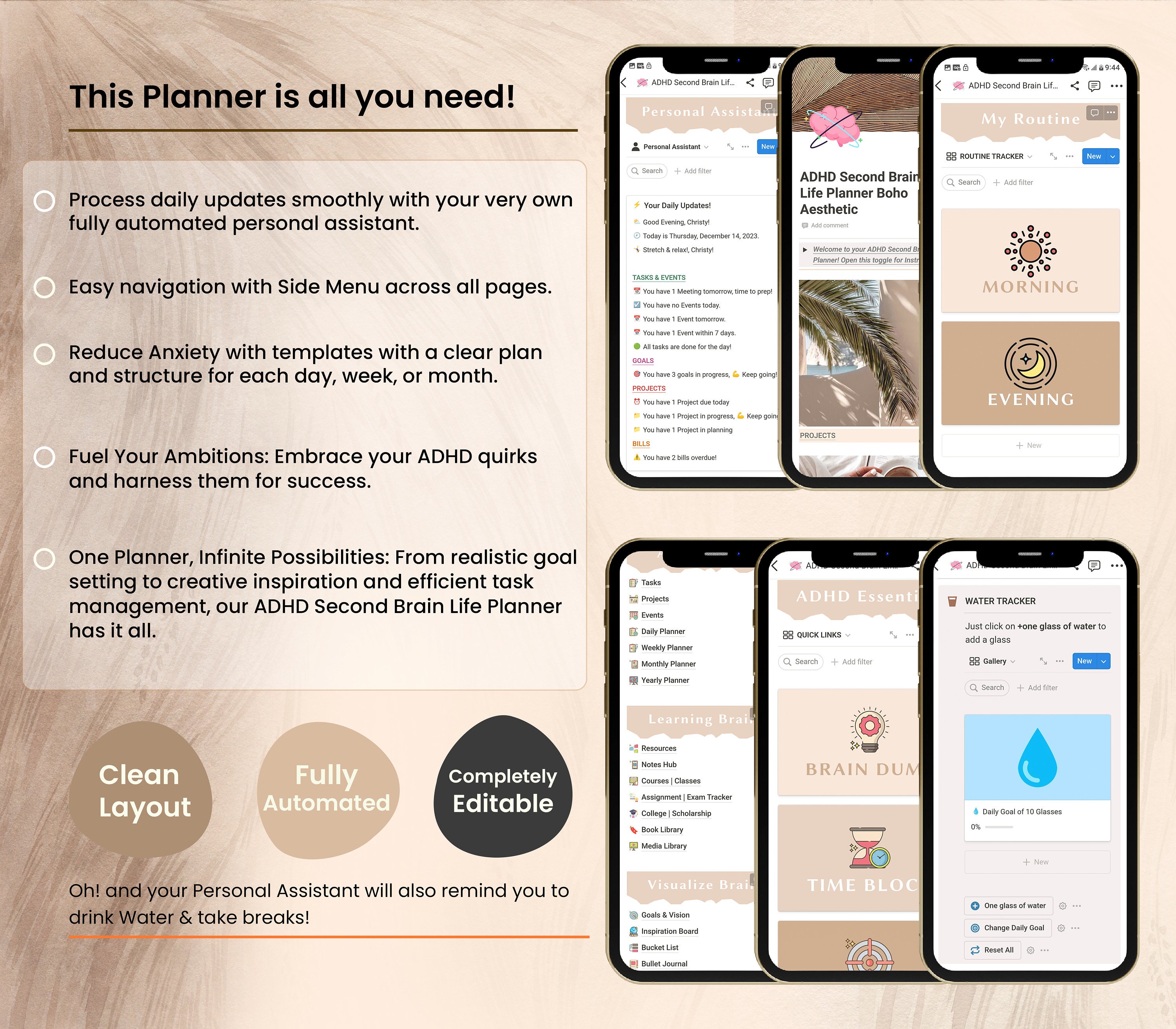 Notion ADHD Planner | Second Brain Life Dashboard | Executive Function ...