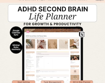Notion ADHD Planner | Second Brain Life Dashboard | Executive Function & Task Management System