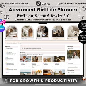 Notion Advanced Life Planner Tutto in uno Modello Notion ADHD Planner per adulti Notion That Girl Aesthetic Second Brain 2.0 Planner digitale 2025