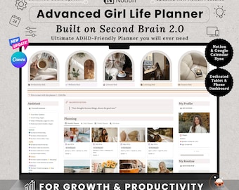 Notion Advanced Life Planner Tutto in uno Modello Notion ADHD Planner per adulti Notion That Girl Aesthetic Second Brain 2.0 Planner digitale 2025