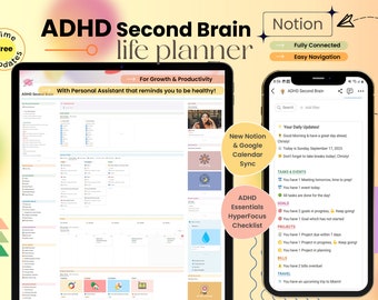 ADHD Notion Template Second Brain Notion Dashboard ADHD All in One Aesthetic Notion Planner Productivity Notion Life Planner ADHD Adult