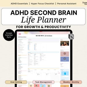 ADHD-idéplanerare 2026 | Mall för produktivitetsinstrumentpanel | Daglig rutin, självvård och målplanerare