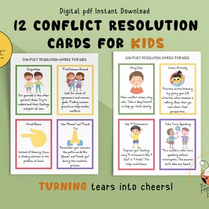 Tarjetas didácticas de resolución de conflictos para niños, Consejero escolar, Tarjetas para niños de maestros de escuela, Desarrollo de habilidades sociales para niños, Herramientas Montessori