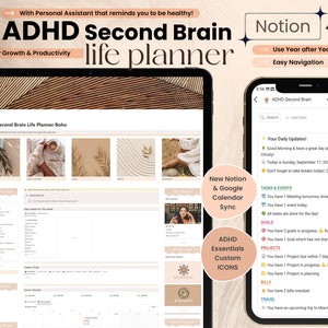 ADHD Notion Template Second Brain Notion ADHD Planner All in One Life Planner ADHD Notion Template Ultimate Digital Life Planner Aesthetic