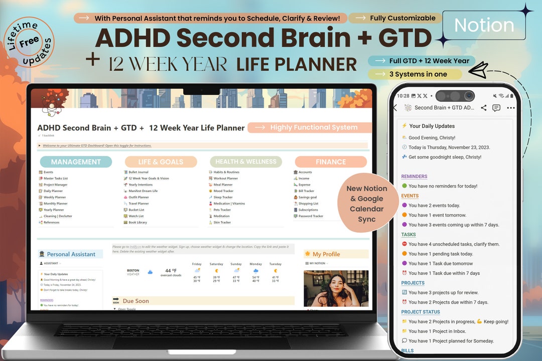 ADHD Notion Template Second Brain Notion Gtd 12 Week Year Planner ADHD ...