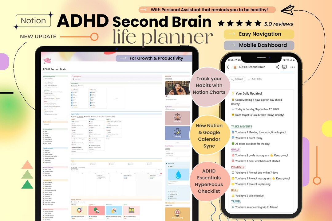ADHD Notion Template Second Brain Notion Dashboard ADHD All in One ...