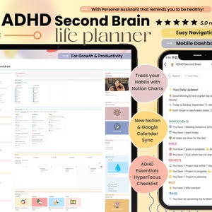 ADHD Notion Template Second Brain Notion Dashboard All in One Notion Productivity Planner Ultimate Notion Life Template ADHD Digital Planner