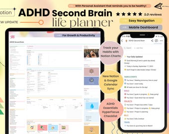 ADHD Notion Template Second Brain Notion Dashboard All in One Notion Productivity Planner Ultimate Notion Life Template ADHD Digital Planner
