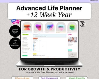 Planificador de vida avanzado de Notion Second Brain 2.0 Todo en uno. Planificador anual de 12 semanas de Notion. Plantilla de Notion para TDAH. Planificador de vida definitivo de Notion 2026.