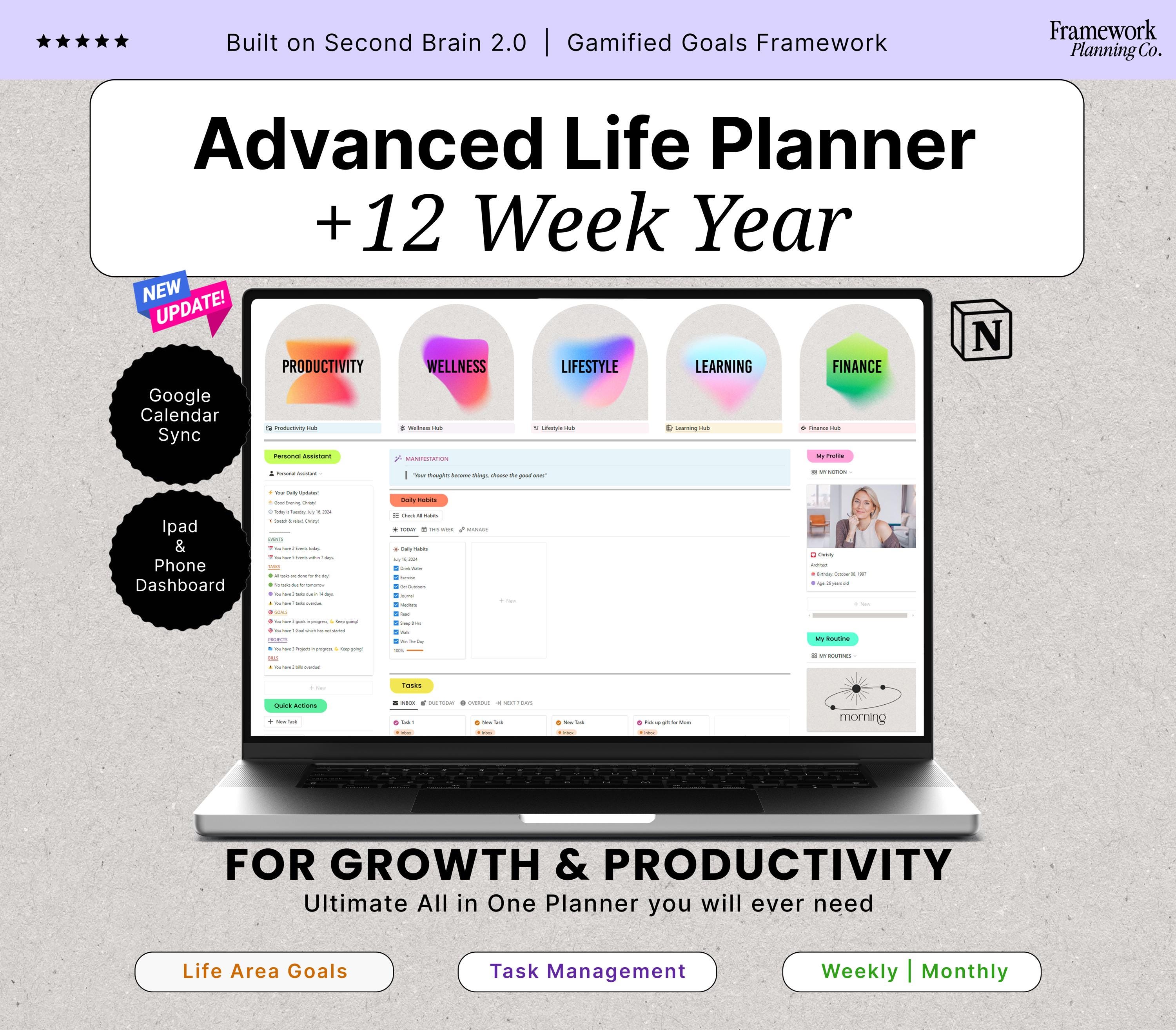 Notion Advanced Life Planner Second Brain 2.0 All in One Notion 12 Week ...
