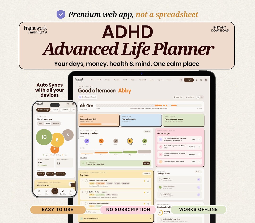 ADHD Ultimate Life Planner App, All in One Digital Daily Weekly Monthly ...