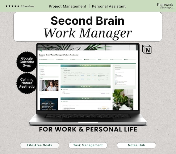 2026 Minimal Notion Second Brain | Productivity Dashboard | Project Task Manager Template