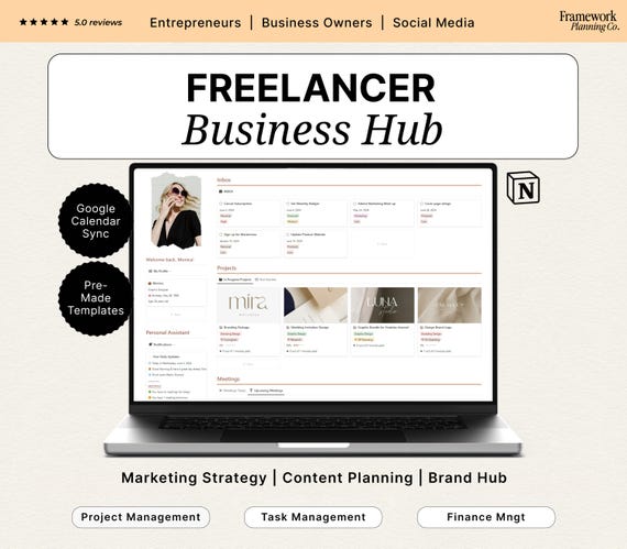 Notion Freelancer Business Planner | Project & Task Manager | CRM, Content Planner | All-in-One Solopreneur Toolkit