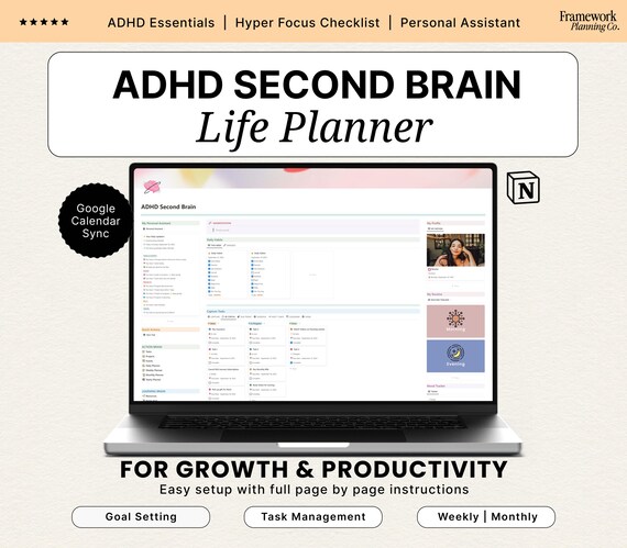 ADHD Notion Planner 2026 | Productivity Dashboard Template | Daily Routine, Self Care & Goal Planner