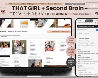 Notion Ultimate Life Planner Second Brain Notion Template 12 Week Planner All in One Notion Dashboard Adhd Planner Notion Life Template