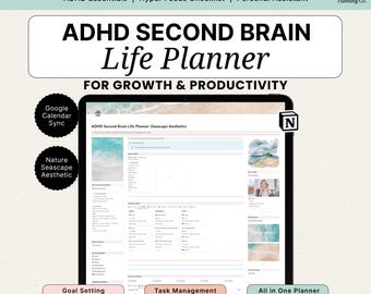 2026 Notion ADHD Life Planner: Aesthetic Second Brain & Project Management System (Google Calendar Sync)